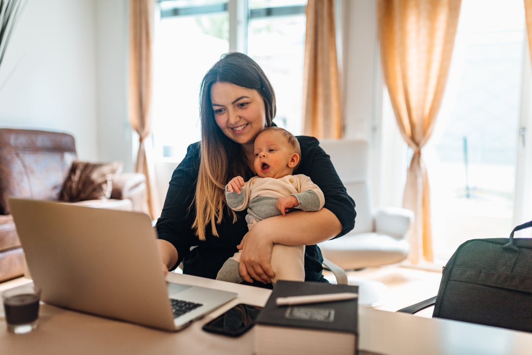 Mother works in the home office